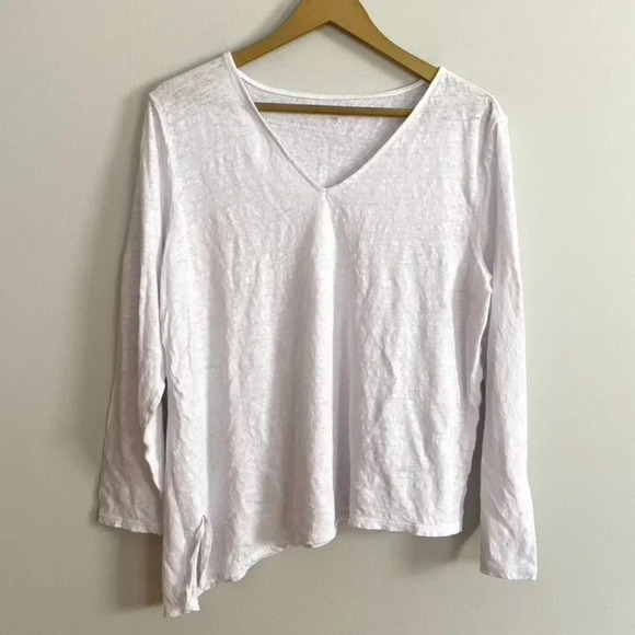 Garnet Hill White Linen Asymmetrical Hem Top - Picture 2 of 9